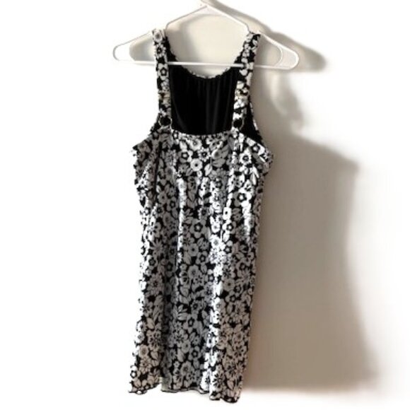 A Shore Fit Black and White One-Piece Bathing Suit Dress with Adjustable Straps - Picture 2 of 7